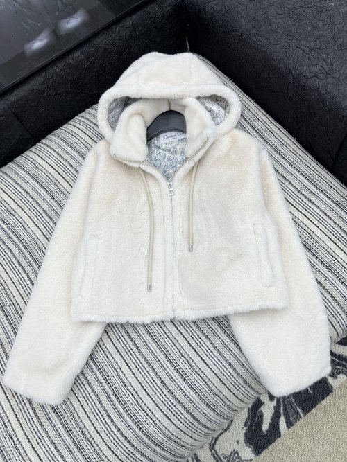 Dior Classic Hooded Mink-Trimmed Coat with Printed Lining