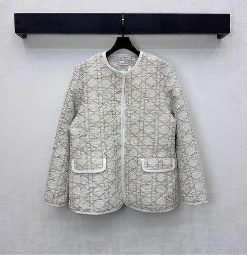 Dior Imported Custom Twill Cotton Silk Round Collar Vine Checked Coat