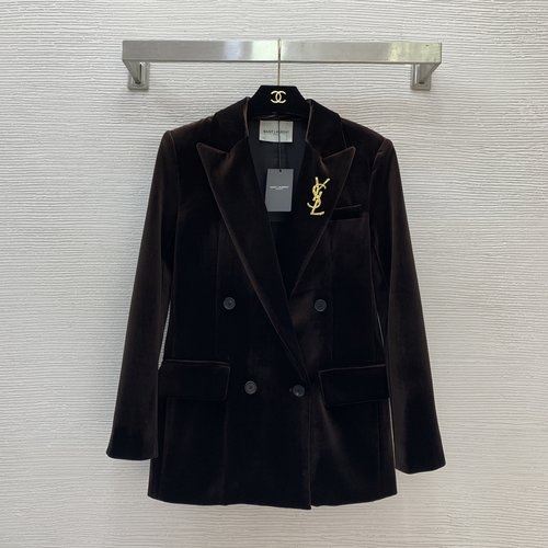 Yves Saint Laurent Newly Released Slim-Fit Double-Breasted Velvet Suit Jacket