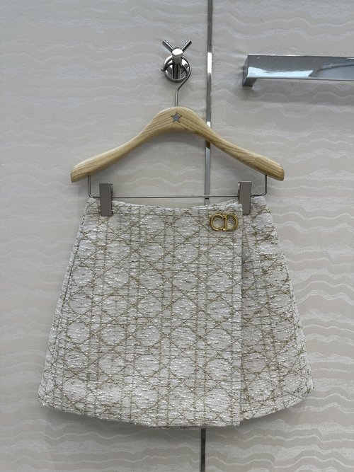 Dior Gold-White Tweed A-line Skirt with Unique Design