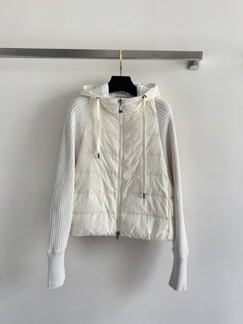 Loewe Matte Waterproof Nylon Down Jacket with Knitted Sleeves, Stylish and Warm