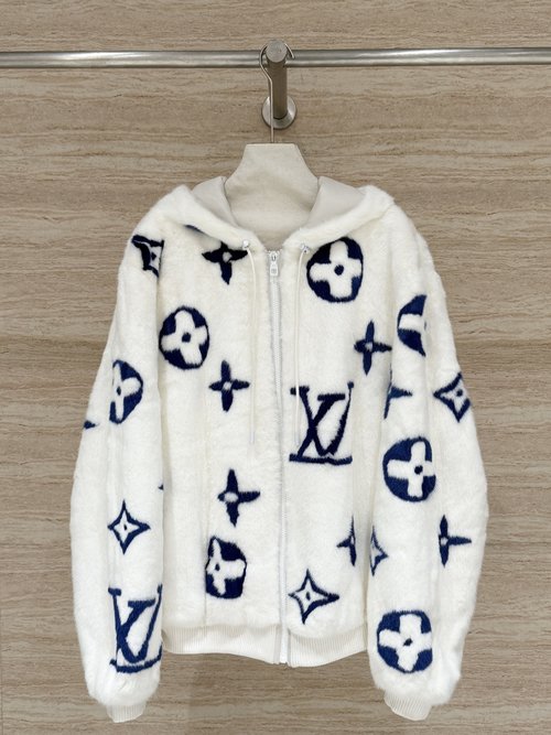 Louis Vuitton Luxurious Classic Monogram Full-Print Hooded Mink Coat