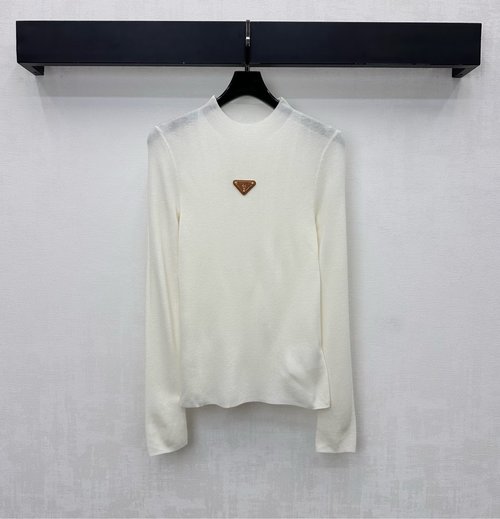 Prada Elastic Fitted Mock Neck Top with Triangle Logo for a Sophisticated Look