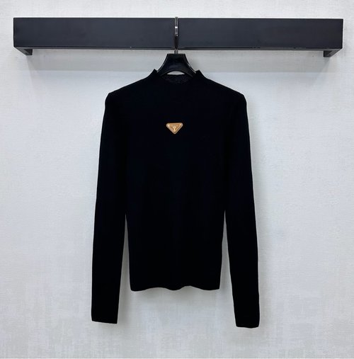 Prada Elastic Fitted Mock Neck Top with Triangle Logo for a Sophisticated Look