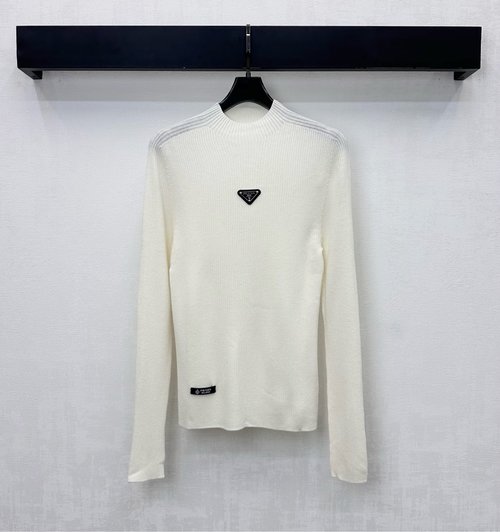 Prada Custom Imported Wool Round Neck Logo Base Layer with Metal Logo for Regular Use