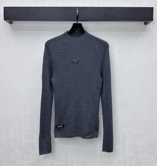 Prada Custom Imported Wool Round Neck Logo Base Layer with Metal Logo for Regular Use