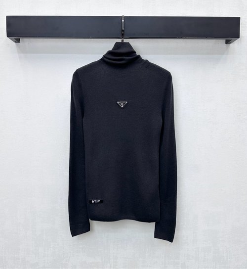 Prada Custom Imported Wool High Neck Logo Base Layer with Metal Logo for Regular Wear