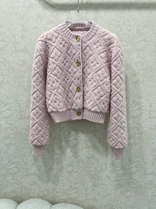 Louis Vuitton Chic Jacquard Knit Coat with Four - Leaf Clover Motifs