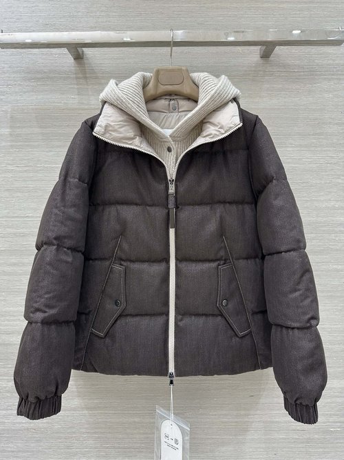 Brunello Cucinelli Customized Denim Shell Down Jacket with Pure Cashmere Knit