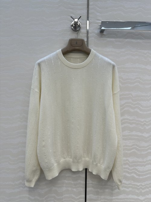 Brunello Cucinelli Luxury Italian-Striped Cashmere Top with Embroidered Beads