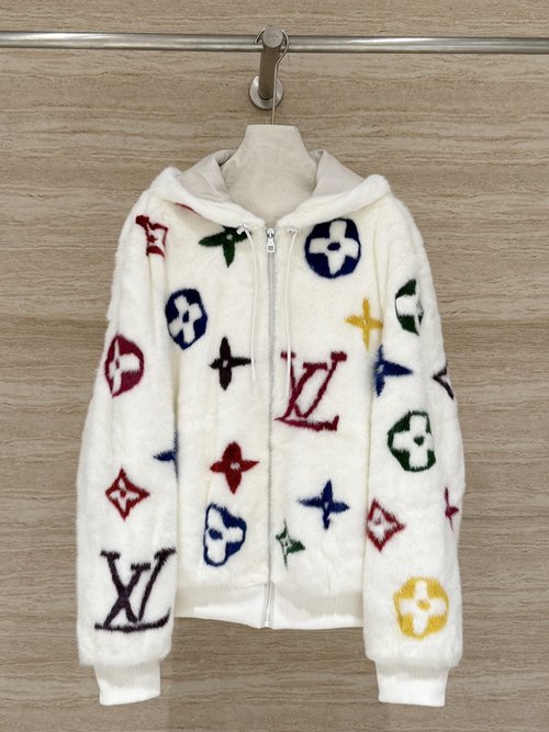 Louis Vuitton Classic Monogram Hooded Mink Coat in Vibrant Colors