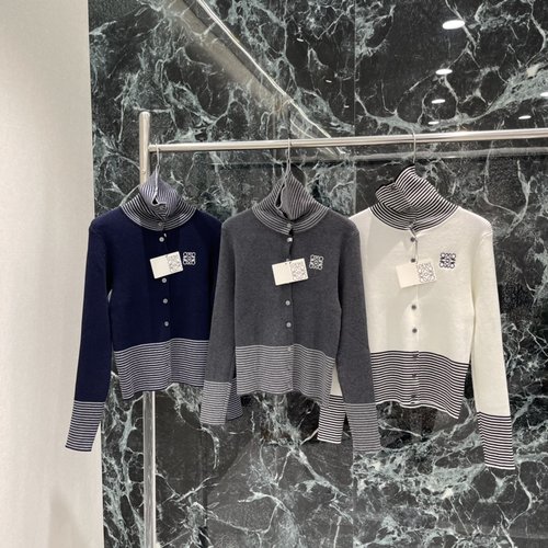 Loewe College Style Striped Knit Shirt with Button Design