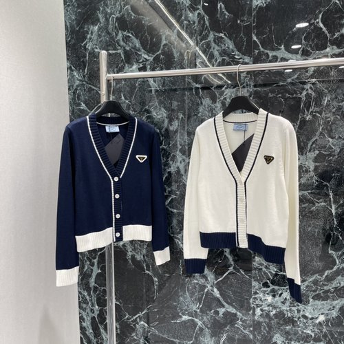 Prada Contrast Stitch Knit Cardigan, Classic and Distinctive