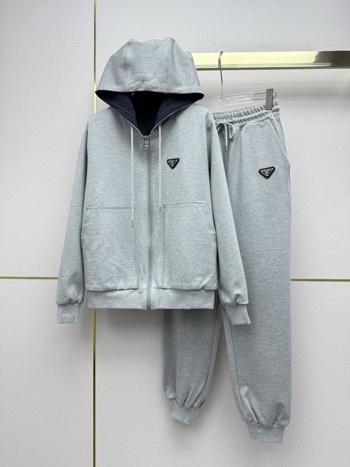 Prada Two-Piece Set with Reversible Hooded Jacket and Wide-Leg Trousers