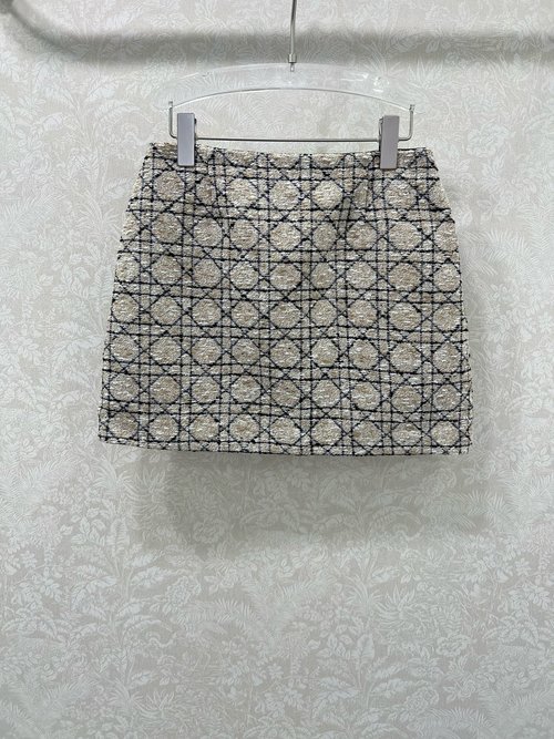 Dior Custom Imported Woolen Tweed Skirt with Classic Wicker Pattern