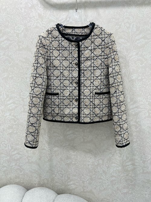 Dior Custom Imported Tweed Round Neck Dress Coat