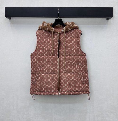 Louis Vuitton Custom Teddy Fleece Hooded Vest with Logo and Zipper Accent