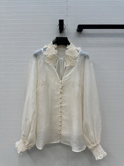 Zimmermann French Lace Collar Button - Down Shirt with Silk Blend