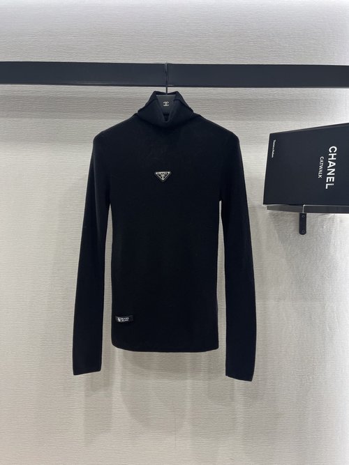 Prada Slim High-Neck Top with Triangular Logo