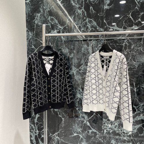 Dior Classic Diamond Pattern Knit Cardigan, Elegant and Versatile Garment