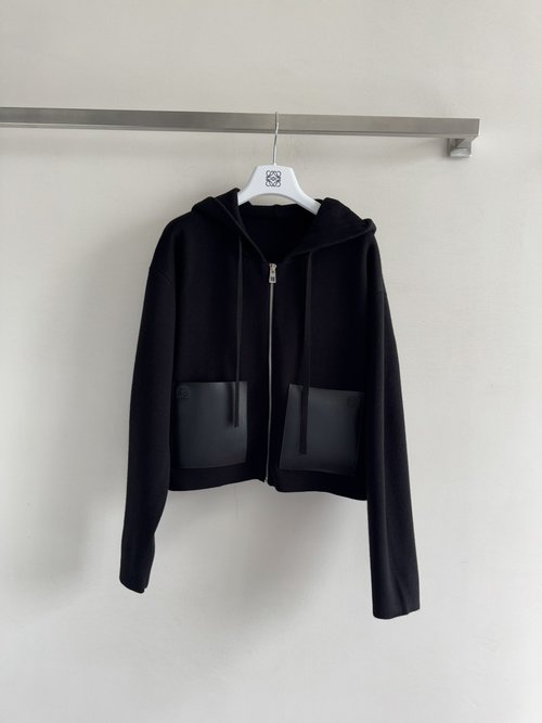Loewe Woolen Cardigan with Leather Logo Pocket