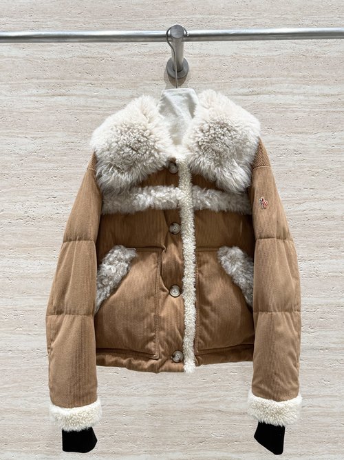 Moncler Corduroy Lamb Wool Down Jacket with 90% White Duck Down
