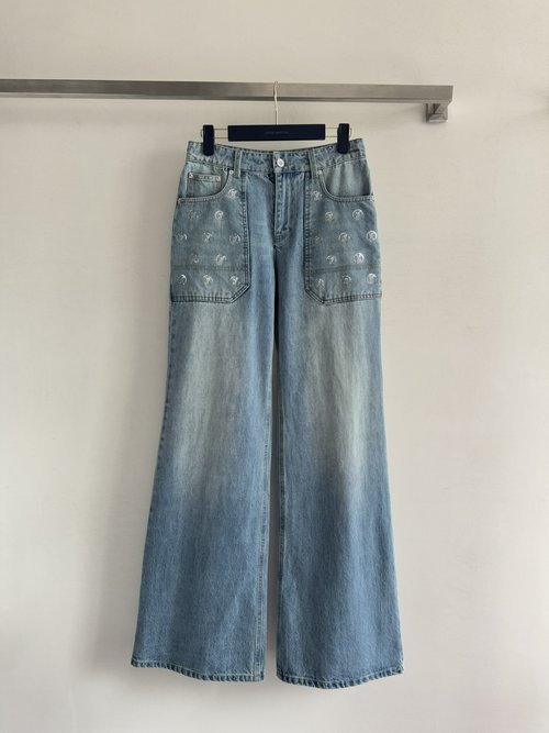 Louis Vuitton Sequin Jeans with Logo, Exquisite and Adaptable