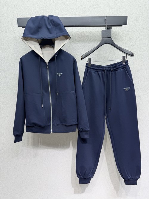 Prada Elegant Reversible Hooded Jacket and Pants Ensemble