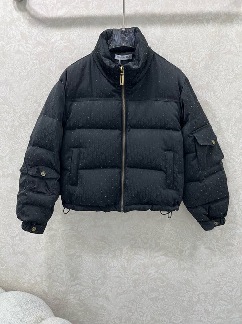 Dior D-Embossed Hooded Down Jacket with Sleeve Pockets