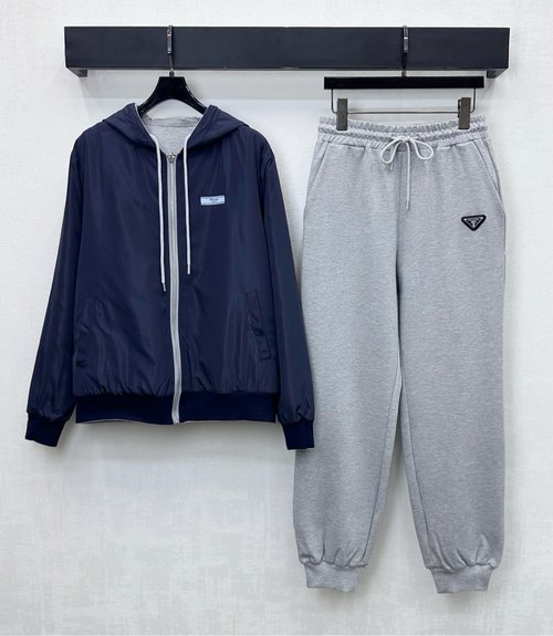 Prada Two-Way Wearable Hooded Jacket and Jogger Set, Fashionable and Versatile