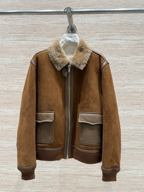 Polo Ralph Lauren Soft and Loose Reverse Suede Small Collar Fur Coat