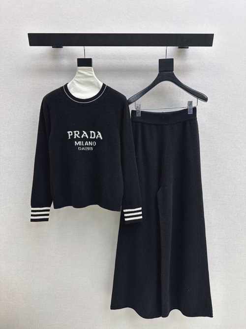 Prada Lazy-Style Wool Suit with Logo Letter Knit, High Quality