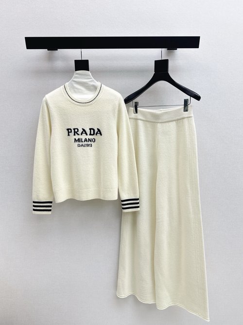 Prada Lazy-Style Wool Suit with Logo Letter Knit, High Quality