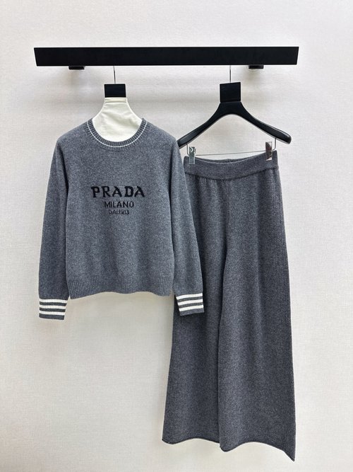Prada Lazy-Style Wool Suit with Logo Letter Knit, High Quality