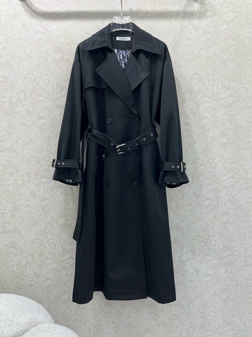 Dior Double-Breasted Trench Coat with Bee Embroidery and Logo Belt