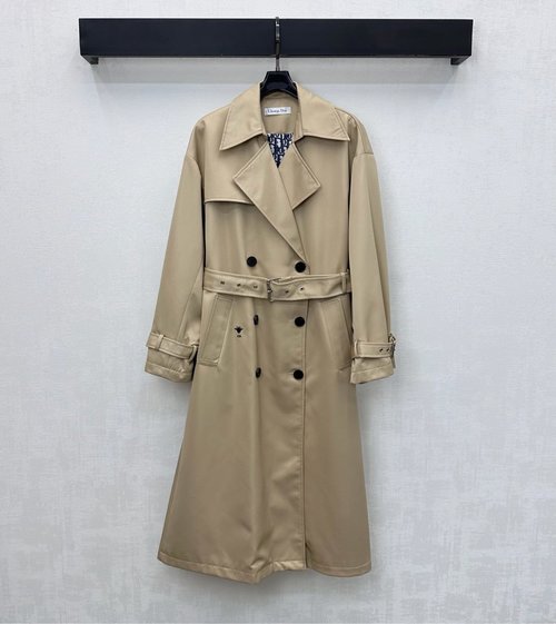 Dior Double-breasted Belted Trench Coat with CD Bee Embroidery Accent