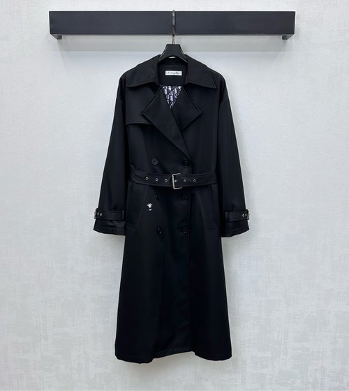 Dior Double-breasted Belted Trench Coat with CD Bee Embroidery Detail