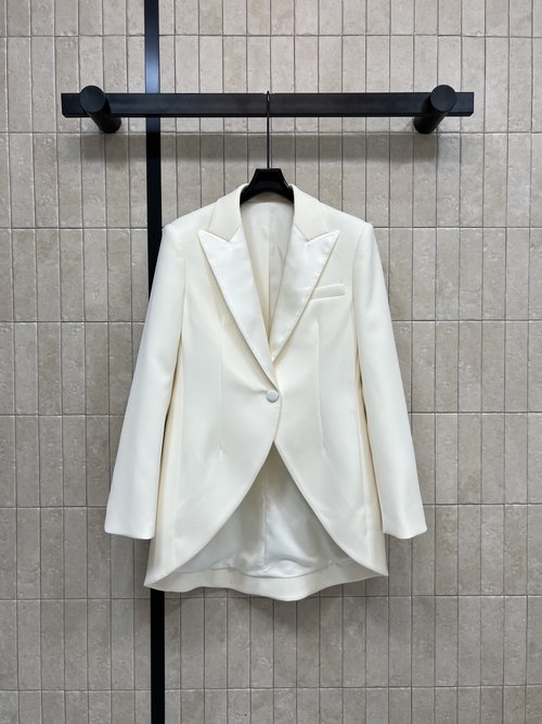 Dior Elegant Cream White Satin Collar Single-Button Tailored Blazer