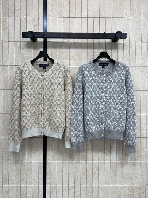 Louis Vuitton Classic Monogram Pattern Soft Wool Knit Open Front Cardigan