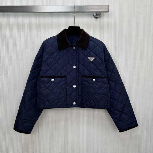 Prada Quilted Corduroy Utility Jacket with Metal Emblem for Layering