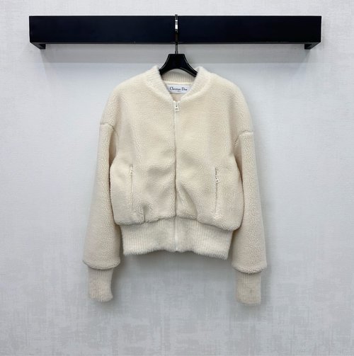 Dior Windproof Teddy Lamb Wool Baseball Jacket