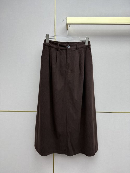 Prada Corduroy A - Line Skirt with Back Pocket and Triangle Emblem, Stylish