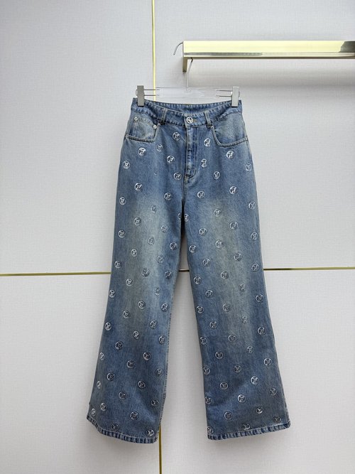 Louis Vuitton Denim Wide-Leg Pants with Handmade Sequin Pattern