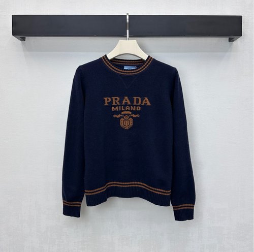 Prada Color-Block Knitted Sweater with Iconic Logo Lettering at Chest