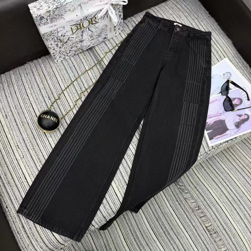 Dior Denim Wide-Leg Pants with Stripe Edge Design
