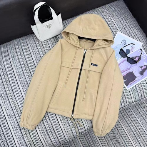Prada Fleece Hooded Casual Jacket with Brand Logo