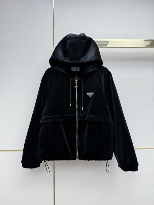 Prada Hooded Coat with Silk Velvet Lining and Triangle Logo