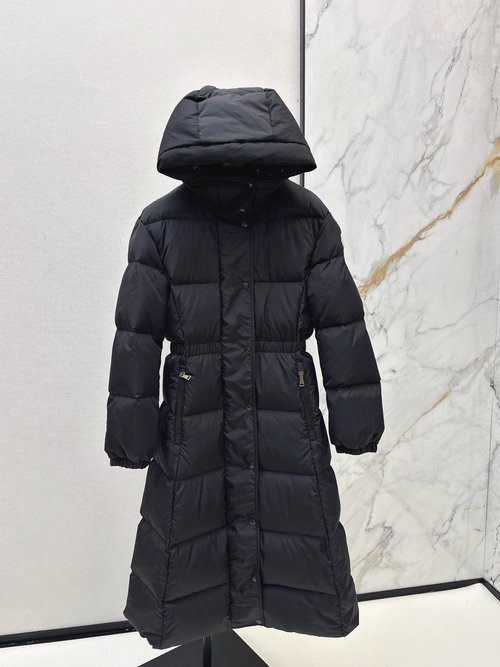 Moncler Knit Collar Down Jacket with Drawstring Waist and Umbrella Shape