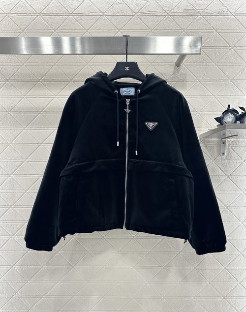 Prada Imported Velvet Hooded Cotton Jacket