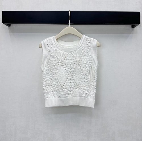 Dior Crochet-Textured Knit Tank Top with Embroidered Logo for Daily Wear